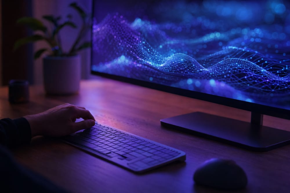 Abstract AI data visualisation on a monitor